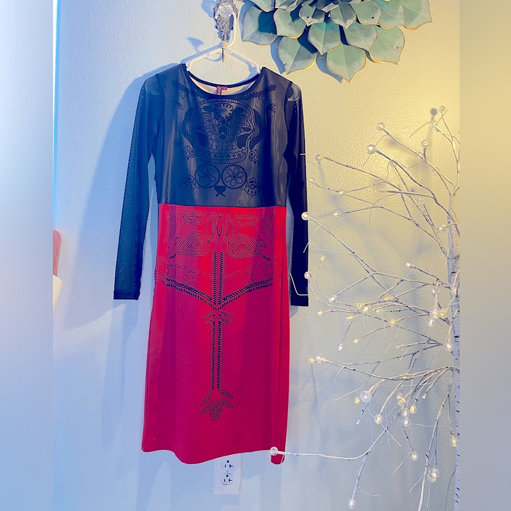 🖤♥️Long Sleeved Bold Print Dress by YIZOO✨Large MIDI♥️🖤
